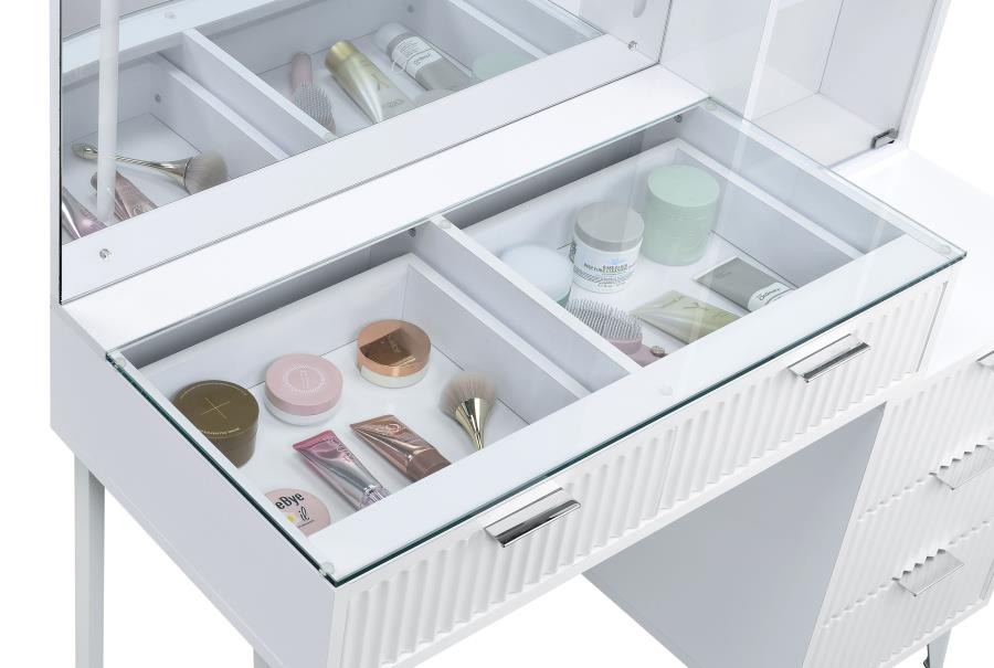 Souza White High Gloss 5-Drawer Makeup Vanity with LED Mirror – 930282