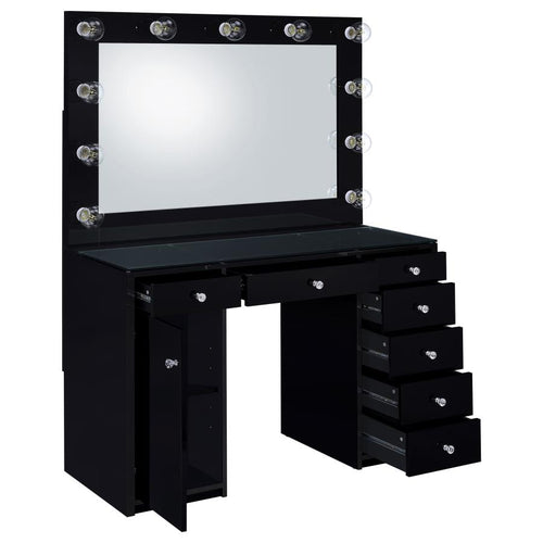 Acena 2-Piece Black High Gloss & Glass Top Bedroom Vanity Set with LED Mirror – 931144