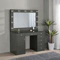 Coaster 931145 2 pc Acena grey high gloss finish wood and clear glass top make up bedroom vanity set with light up mirror