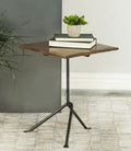 Coaster 931206 Wrought studio dark brown solid mango wood square top gunmetal color metal frame chair side end table