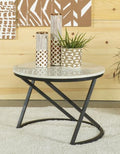 Coaster 931227 Wrought studio solid white marble top black metal frame round chair side end table