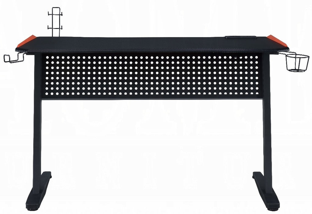 Acme 93125 Dragi black finish metal frame gaming desk table station with LED lights and USB ports and outlets built in