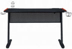 Acme 93125 Dragi black finish metal frame gaming desk table station with LED lights and USB ports and outlets built in