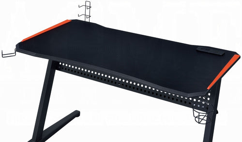 Acme 93125 Dragi black finish metal frame gaming desk table station with LED lights and USB ports and outlets built in