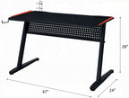 Acme 93125 Dragi black finish metal frame gaming desk table station with LED lights and USB ports and outlets built in