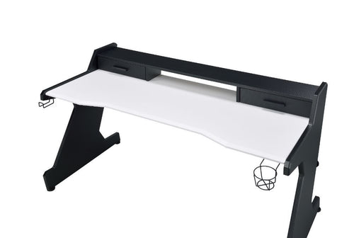 Acme 93129 Bigga black finish metal frame white top gaming desk table station with cup holder and headphone rack