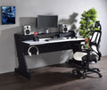 Acme 93129 Bigga black finish metal frame white top gaming desk table station with cup holder and headphone rack