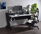 Acme 93129 Bigga black finish metal frame white top gaming desk table station with cup holder and headphone rack