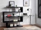 Acme 93177 Buck II black high gloss finish wood writing desk with swivel glass top and attached bookcase