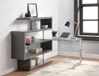 Acme 93181 Buck II grey high gloss finish wood writing desk with swivel glass top and attached bookcase