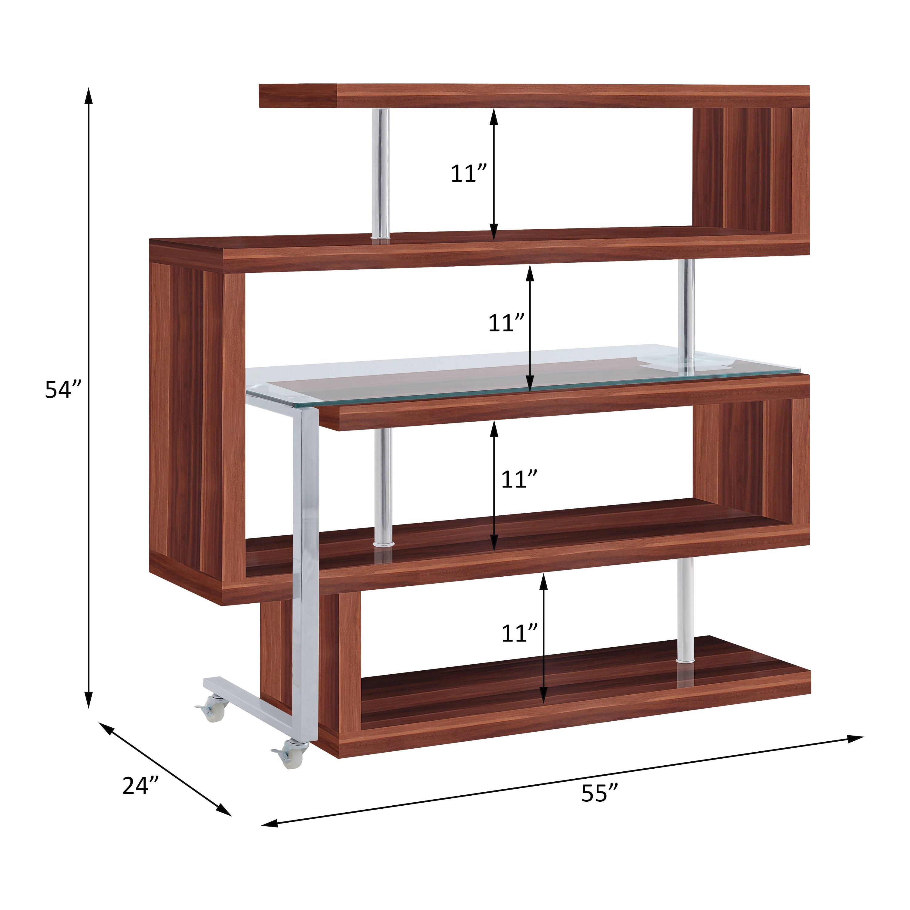 Acme 93183 Buck II walnut finish wood writing desk with swivel glass top and attached bookcase
