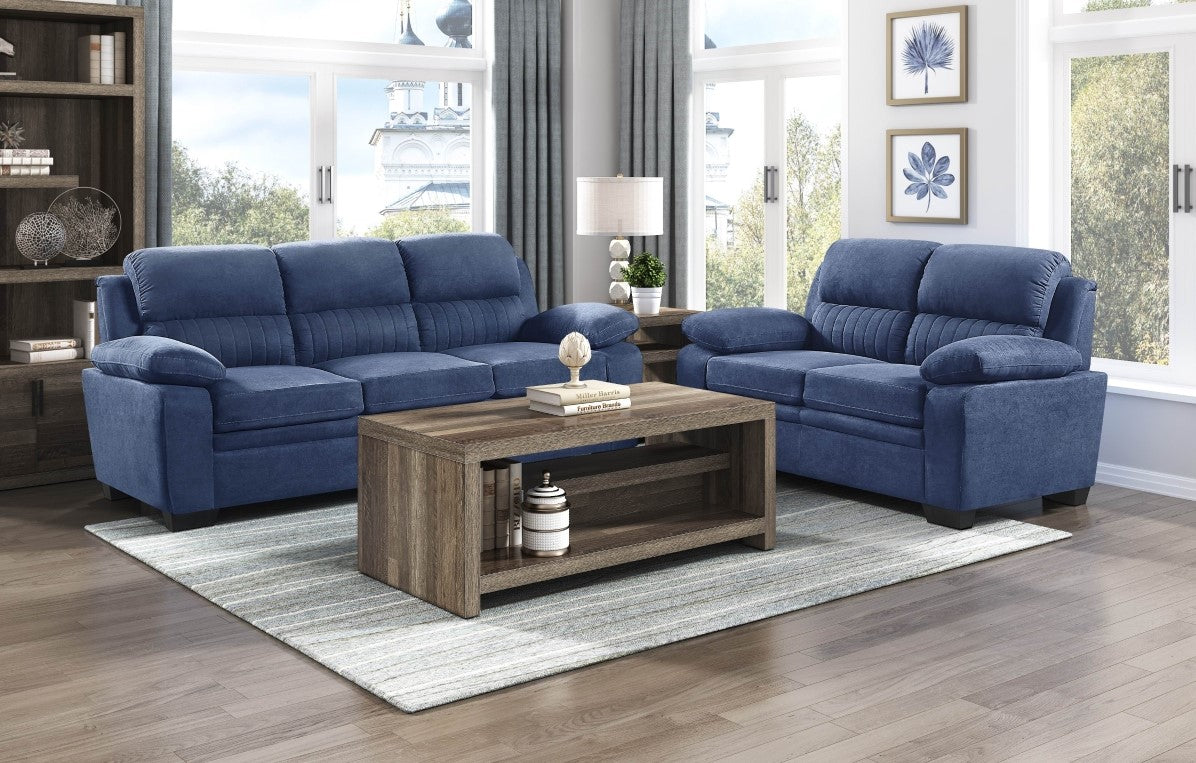 Homelegance 9333BU-SL 2 pc Orren ellis Holleman blue textured fabric sofa and love seat set