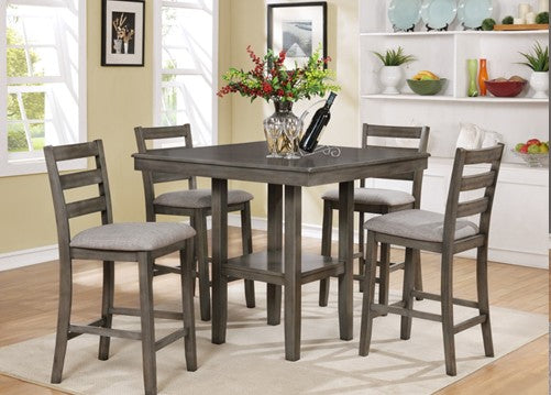 Asia Direct 9342 5 pc wire brushed grey finish wood counter height dining table set