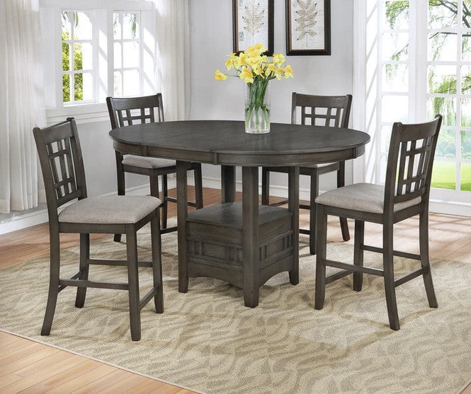 Asia Direct 9343-44 5 pc canora grey hartwell grey finish wood oval / round dining table set with upholstered seats