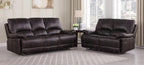 Global United 9345BR-2PC-LVCN 2 pc Ospray brown leather aire sofa and love seat with console with recliner ends