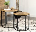 Coaster 935844 2 pc Wildon home tillamook natural solid mango wood black metal frame geometric nesting chair side end tables