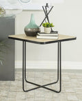 Coaster 935855 Wrought studio travertine top black metal frame square chair side end table