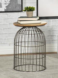 Natural Beige Marble Top Gunmetal Birdcage Base Round Chair Side End Table – 935860