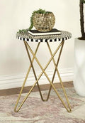 Coaster 935878 Wrought studio white and black bone accents top gold frame round chair side end table