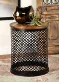 Coaster 935990 Wrought studio natural finish solid mango wood top black frame criss cross style round chair side end table