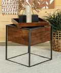 Coaster 936007 Wrought studio natural finish solid mango wood gunmetal finish frame 18" square end table with storage and tray top