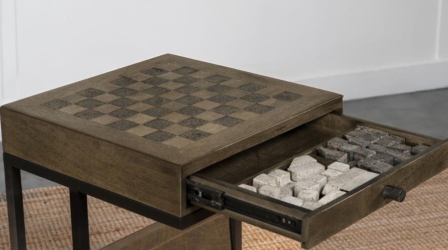 Coaster 936135 3 pc Chessie tobacco finish wood slide under sofa game table chess / checkers