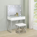 Eliza White and Chrome Makeup Vanity Set with Lighted Mirror and Stool – 936164