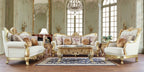 HD-93630-3PC Two tone ornate metallic antique gold and white leather High back Sofa , love and chair living room set
