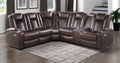 Homelegance 9366DB-SC 3 pc Caelan dark brown premium faux leather power motion sectional sofa with console and diamond pattern upholstery