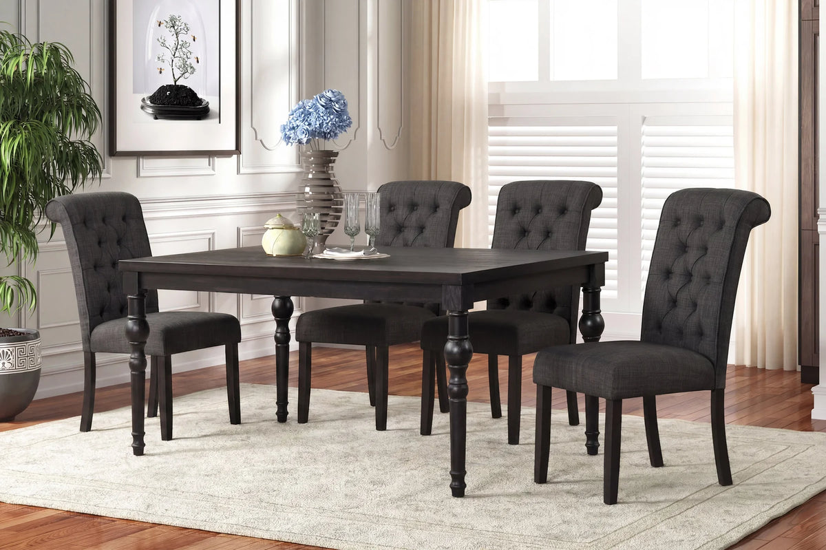 Espresso Brushed Finish Wood 5-Piece Turned Leg Dining Table Set with Grey Chairs – 9367-5PC