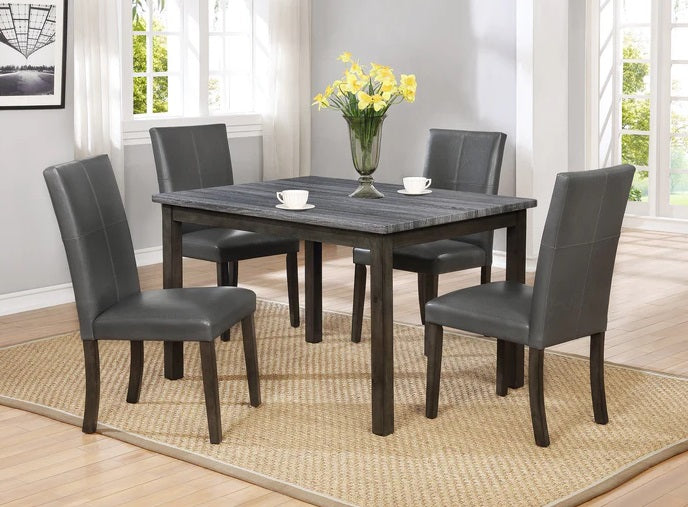 Asia Direct 9371 5 pc grey wood grain finish top and grey finish wood dining table set