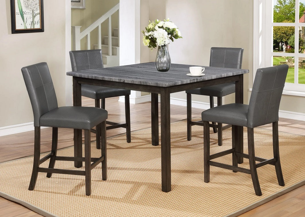 Asia Direct 9373 5 pc grey wood grain finish top and grey finish wood counter height dining table set