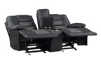 Fabian Black & Gray Faux Leather Recliner Sofa & Loveseat Set with USB & Diamond Stitching – 9388GRY-2PC