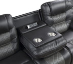Fabian Black & Gray Faux Leather Recliner Sofa & Loveseat Set with USB & Diamond Stitching – 9388GRY-2PC