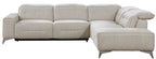 9414-SCPW Adahlia sand hued chenille fabric sectional sofa with RAF chaise and LAF power recliner