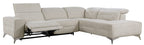 9414-SCPW Adahlia sand hued chenille fabric sectional sofa with RAF chaise and LAF power recliner