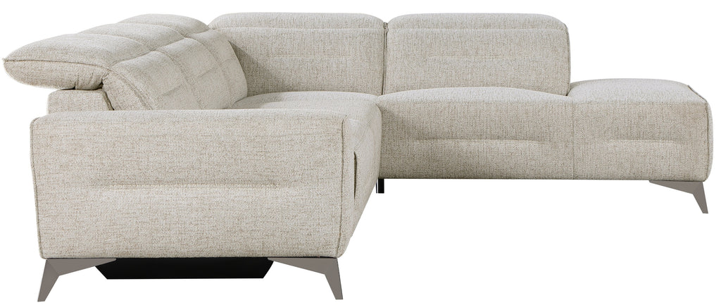 9414-SCPW Adahlia sand hued chenille fabric sectional sofa with RAF chaise and LAF power recliner