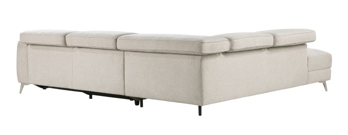 9415-SCPW Bienvenue beige textured fabric sectional sofa with LAF chaise and RAF power recliner
