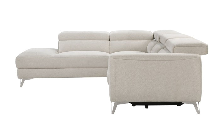9415-SCPW Bienvenue beige textured fabric sectional sofa with LAF chaise and RAF power recliner