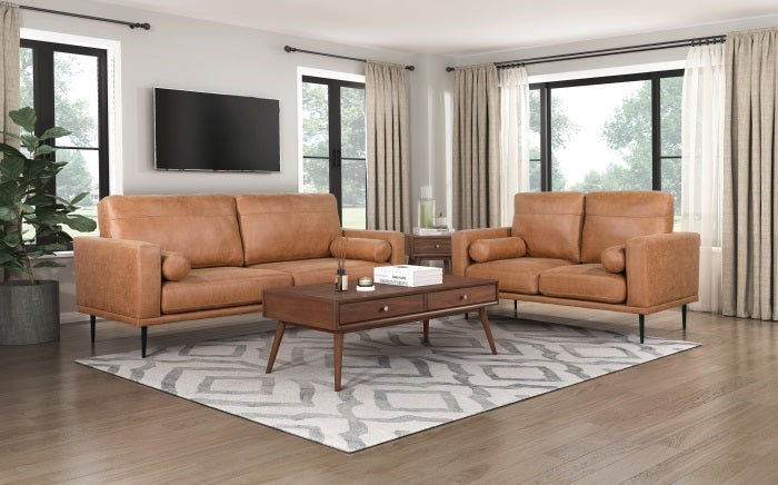 Homelegance 9416CAR*2 2 pc Westcliffe caramel padded polished microfiber sofa and love seat set with tapered legs