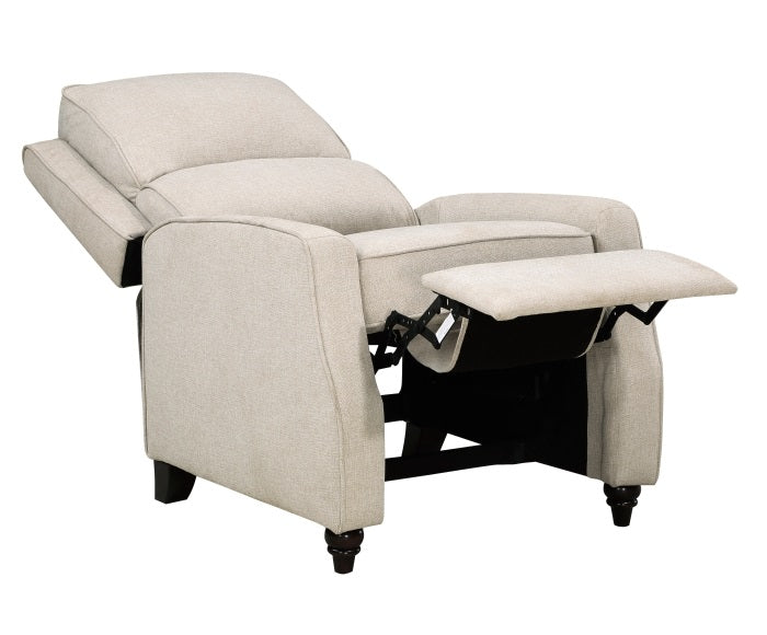 Homelegance 9418BE-1 Loveland beige textured fabric push back recliner chair dark brown turned wood legs