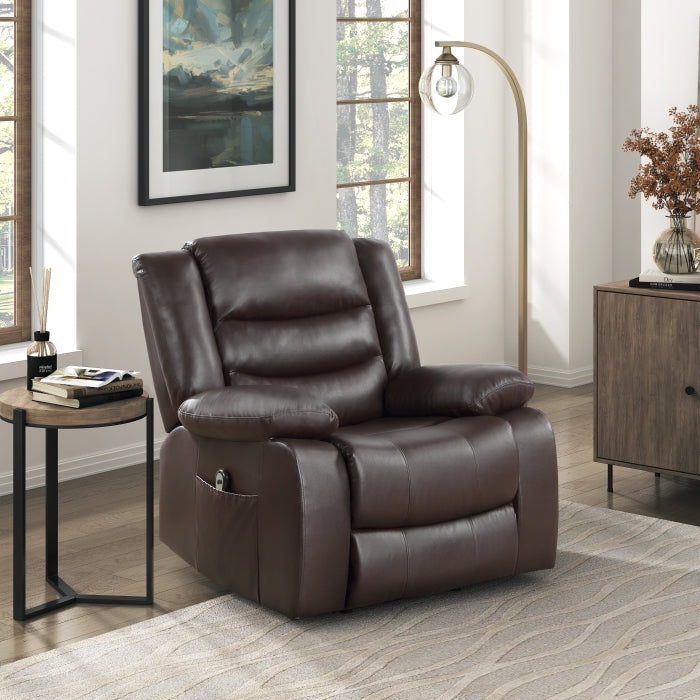Homelegance 9423DBR-1LT Carson dark brown faux leather power motion power lift recliner chair