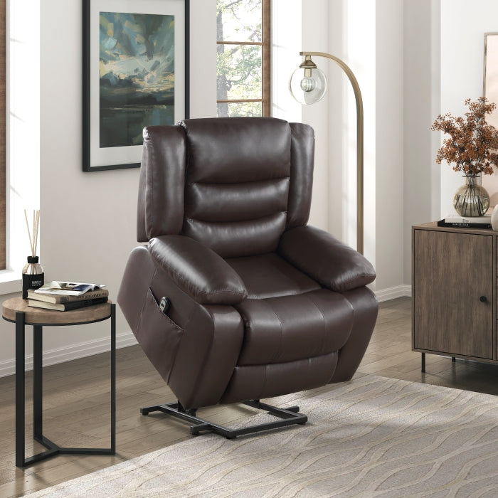 Homelegance 9423DBR-1LT Carson dark brown faux leather power motion power lift recliner chair