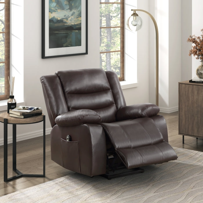 Homelegance 9423DBR-1LT Carson dark brown faux leather power motion power lift recliner chair