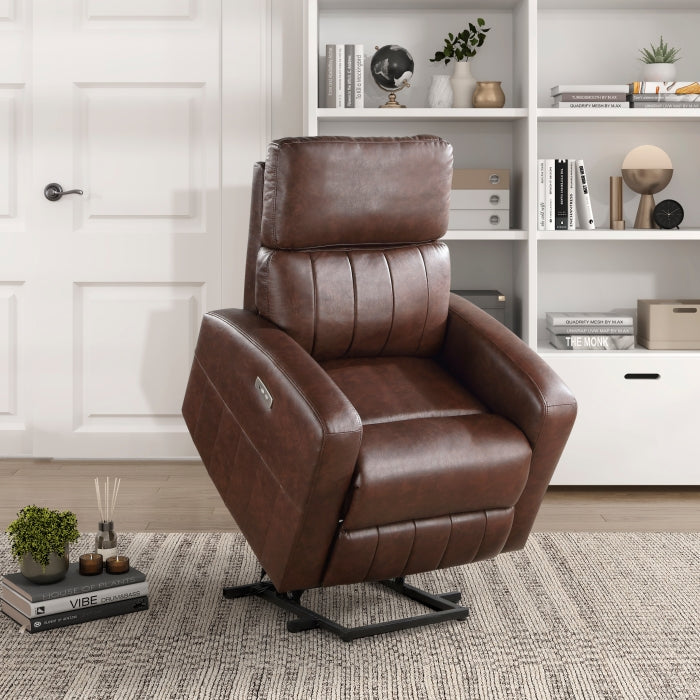Homelegance 9424BR-1LT Wheaton brown faux leather power motion power lift recliner chair