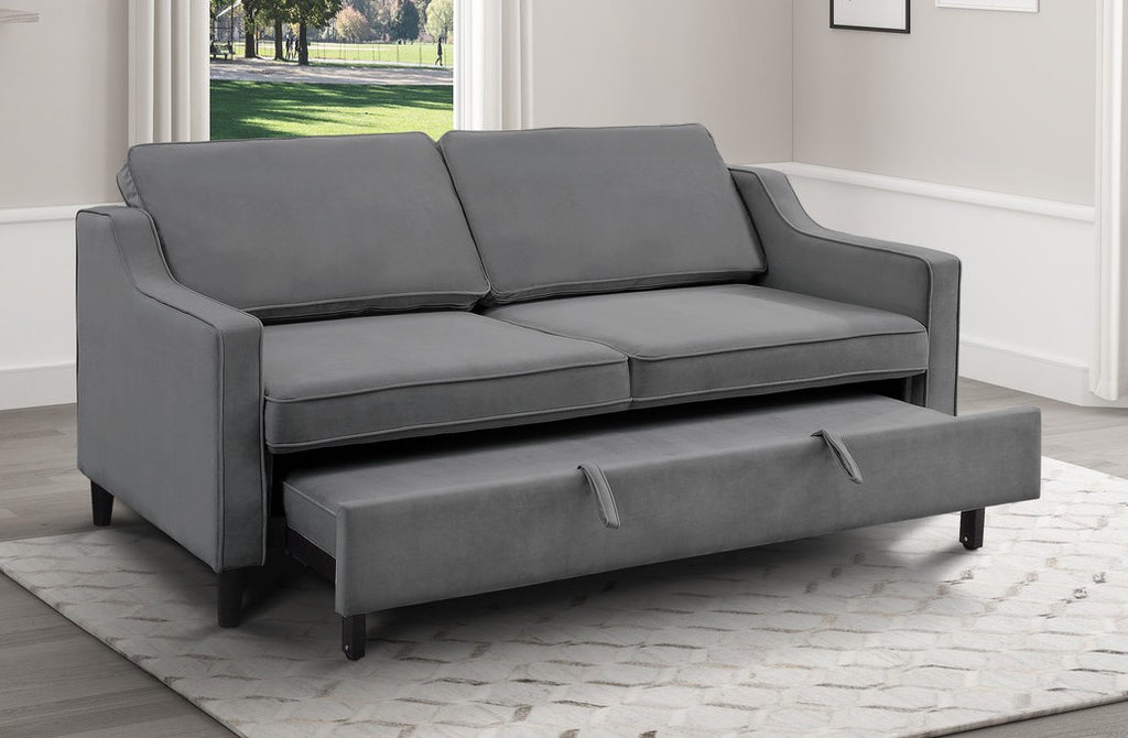Homelegance 9428DG-3CL Winston porter Adelia dark gray velvet fabric sofa with pop up sleep area and fold down back