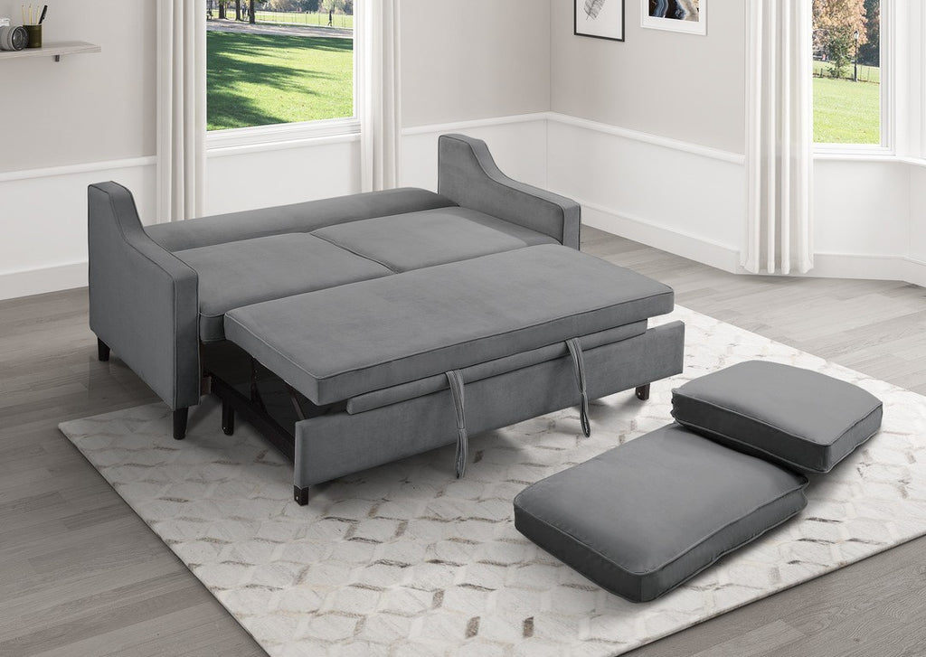 Homelegance 9428DG-3CL Winston porter Adelia dark gray velvet fabric sofa with pop up sleep area and fold down back