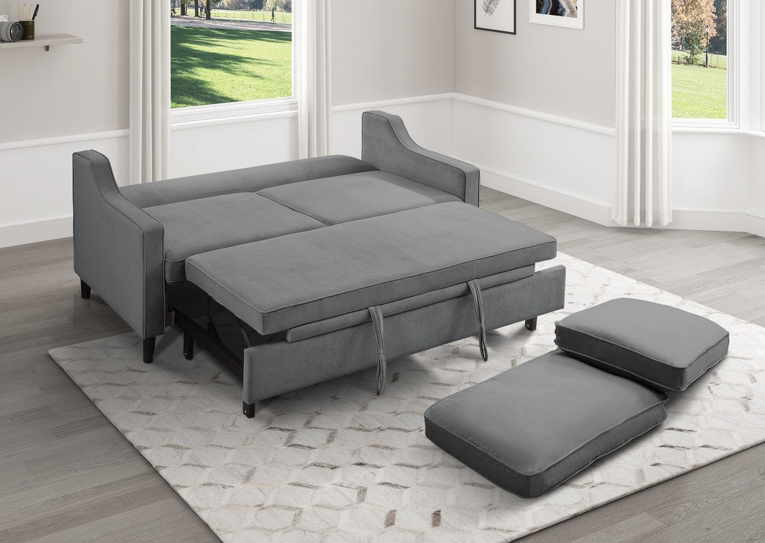 Homelegance 9428DG-3CL Winston porter Adelia dark gray velvet fabric sofa with pop up sleep area and fold down back