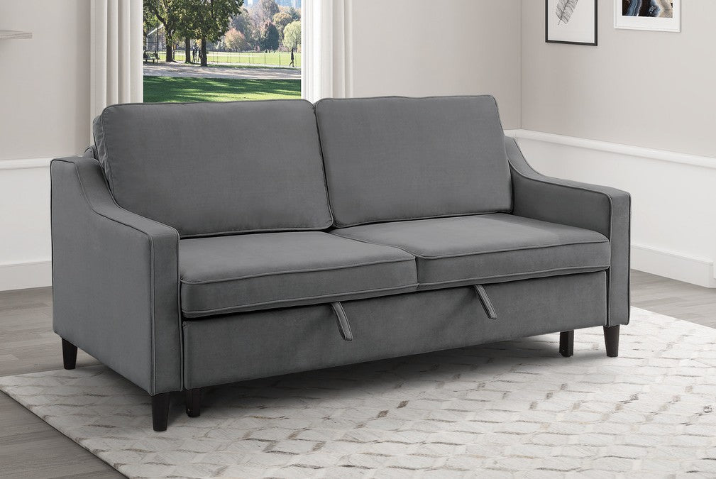 Homelegance 9428DG-3CL Winston porter Adelia dark gray velvet fabric sofa with pop up sleep area and fold down back