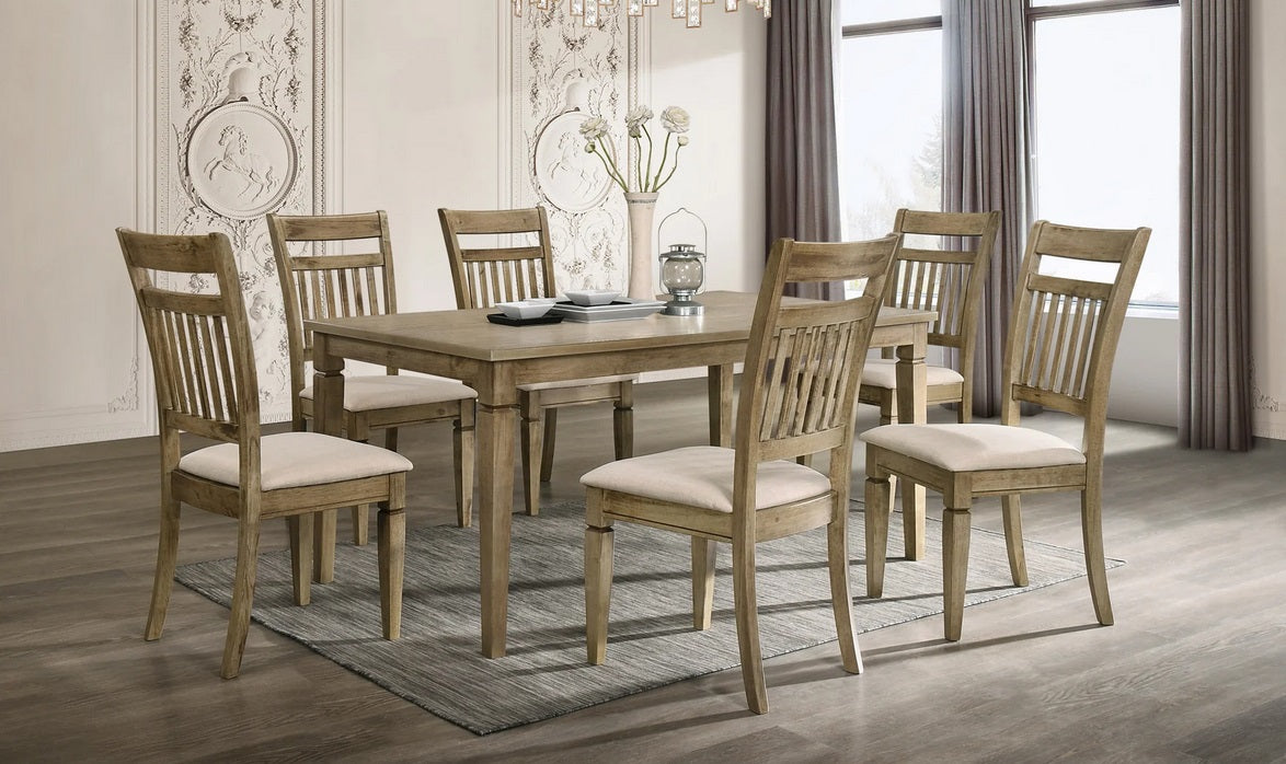 9430-7PC 7 pc Light golden brown finish wood dining table set slatted back chairs